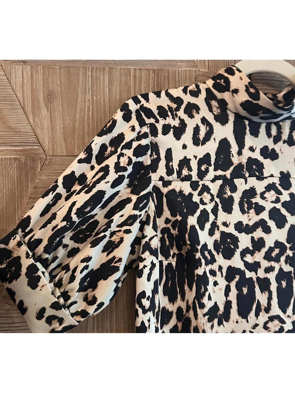 Zara Womens Corporate Chic Leopard Print Midi Dress Mock Neck Small Office Siren - Picture 4 of 6